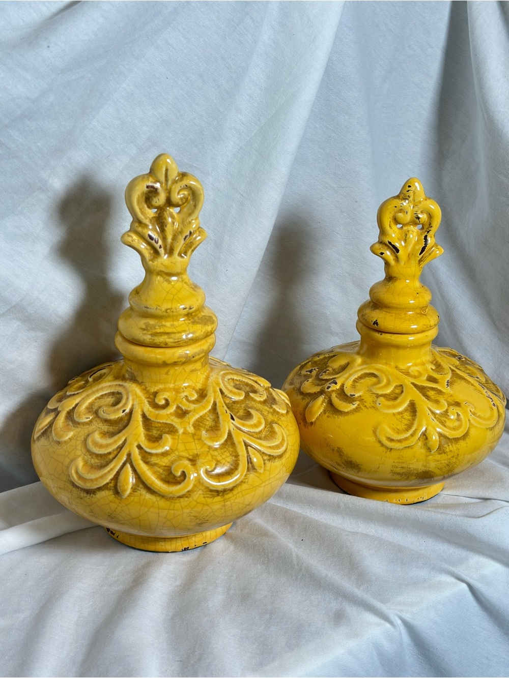 Decorative French Country Tuscan Yellow Ceramic Apothecary Jars – Set of 2